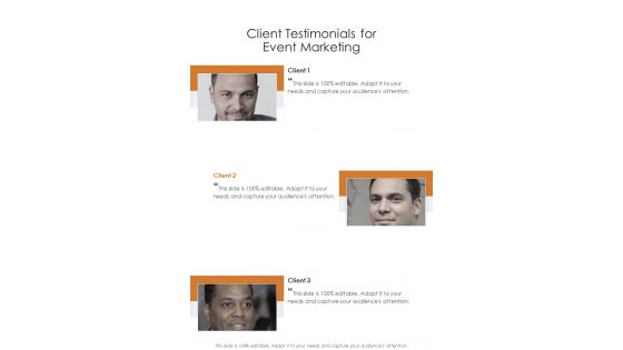 Client Testimonials For Event Marketing One Pager Sample Example Document