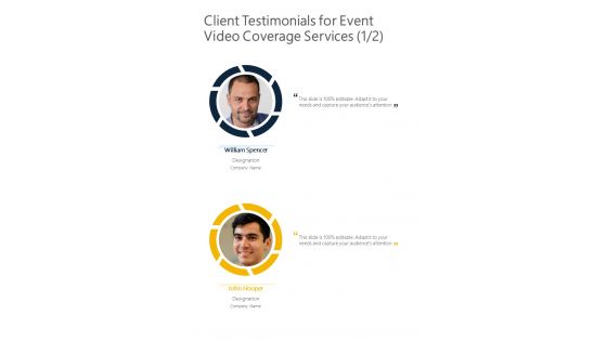 Client Testimonials For Event Video Coverage Services One Pager Sample Example Document