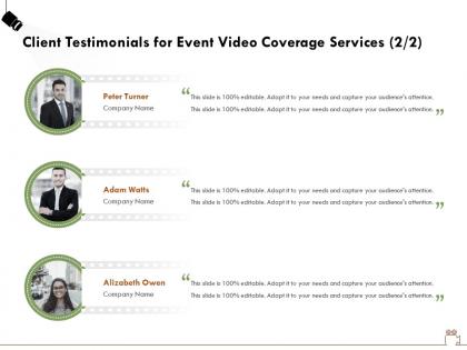 Client testimonials for event video coverage services r267 ppt powerpoint example introduction