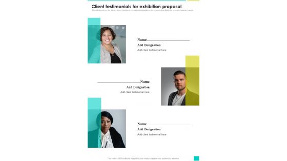 Client Testimonials For Exhibition Proposal One Pager Sample Example Document