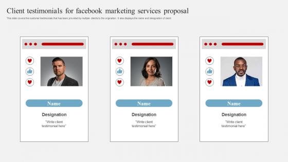 Client Testimonials For Facebook Marketing Services Proposal
