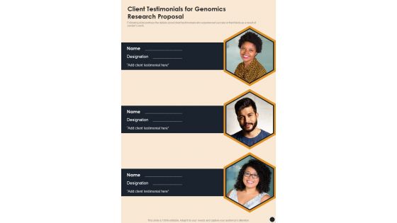 Client Testimonials For Genomics Research Proposal One Pager Sample Example Document