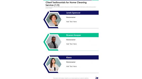 Client Testimonials For Home Cleaning Service One Pager Sample Example Document