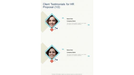 Client Testimonials For HR Proposal One Pager Sample Example Document