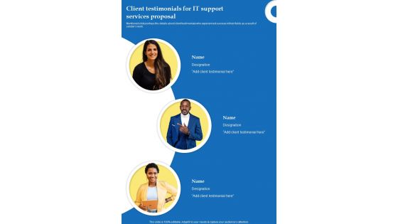 Client Testimonials For It Support Services Proposal One Pager Sample Example Document