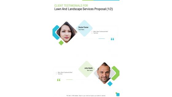 Client Testimonials For Lawn And Landscape Services Proposal One Pager Sample Example Document