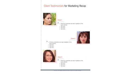 Client Testimonials For Marketing Recap One Pager Sample Example Document