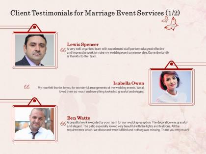 Client testimonials for marriage event services l1600 ppt powerpoint show display