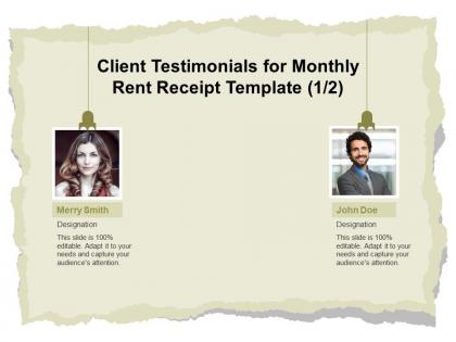 Client testimonials for monthly rent receipt template teamwork ppt powerpoint show