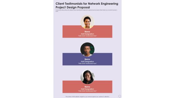 Client Testimonials For Network Engineering Project Design Proposal One Pager Sample Example Document