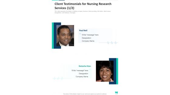 Client Testimonials For Nursing Research Services One Pager Sample Example Document