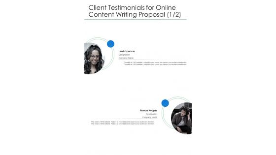 Client Testimonials For Online Content Writing Proposal One Pager Sample Example Document