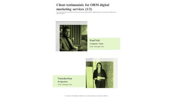 Client Testimonials For ORM Digital Marketing One Pager Sample Example Document