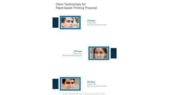 Client Testimonials For Paper Based Printing Proposal One Pager Sample Example Document