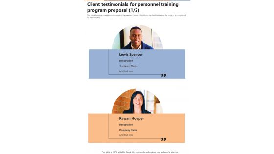 Client Testimonials For Personnel Training Program One Pager Sample Example Document