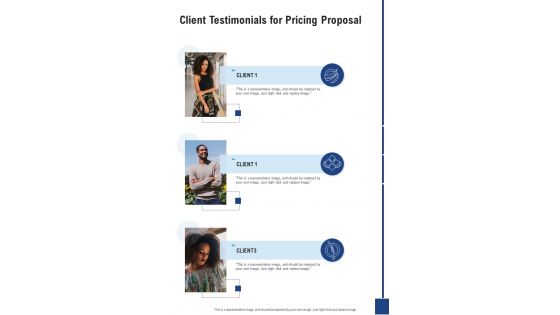 Client Testimonials For Pricing Proposal One Pager Sample Example Document