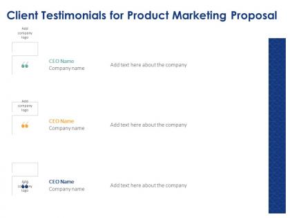 Client testimonials for product marketing proposal ppt powerpoint presentation slides