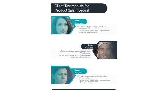 Client Testimonials For Product Sale Proposal One Pager Sample Example Document