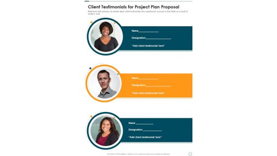 Client Testimonials For Project Plan Proposal One Pager Sample Example Document