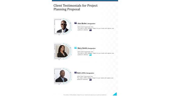 Client Testimonials For Project Planning Proposal One Pager Sample Example Document