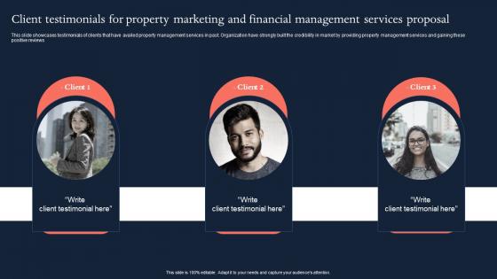 Client testimonials for property marketing and financial management services proposal