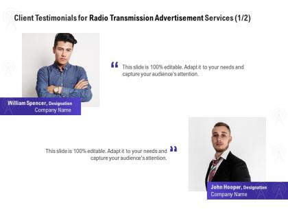 Client testimonials for radio transmission advertisement services r201 ppt file topics