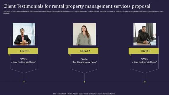 Client Testimonials For Rental Property Management Services Proposal Ppt Formats