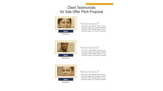 Client Testimonials For Sale Offer Pitch Proposal One Pager Sample Example Document