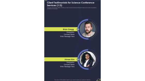 Client Testimonials For Science Conference Services One Pager Sample Example Document