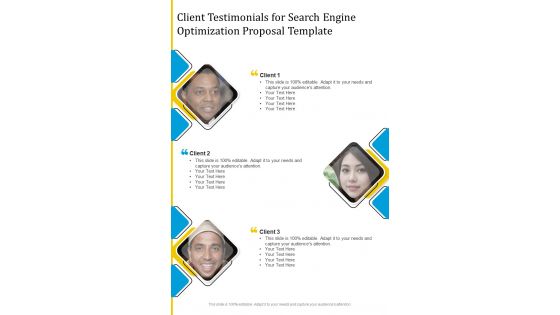 Client Testimonials For Search Engine Optimization Proposal One Pager Sample Example Document