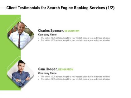 Client testimonials for search engine ranking services attention ppt powerpoint presentation layout
