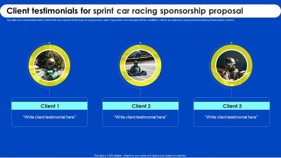 Client Testimonials For Sprint Car Racing Sponsorship Proposal Ppt Show Tips
