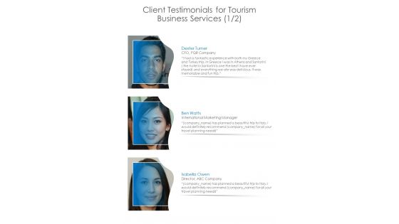 Client Testimonials For Tourism Business Services One Pager Sample Example Document