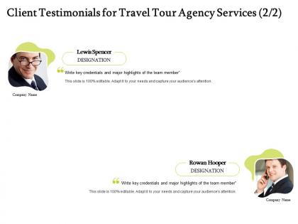 Client testimonials for travel tour agency services r255 ppt powerpoint presentation gallery