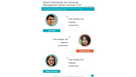 Client Testimonials For University Management System Services One Pager Sample Example Document