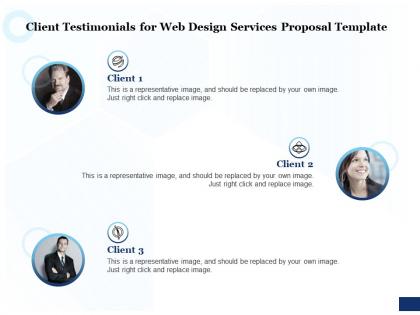 Client testimonials for web design services proposal template ppt powerpoint icon