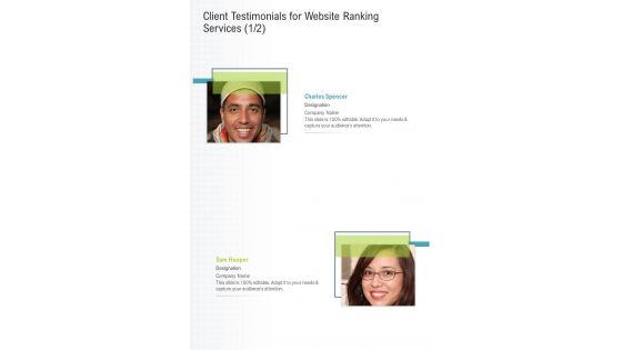 Client Testimonials For Website Ranking Services One Pager Sample Example Document