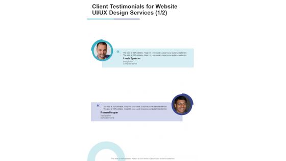Client Testimonials For Website UI UX Design Services One Pager Sample Example Document