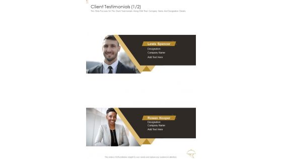 Client Testimonials Hospitality Management Proposal One Pager Sample Example Document
