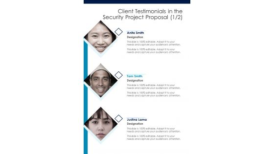 Client Testimonials In The Security Project Proposal One Pager Sample Example Document