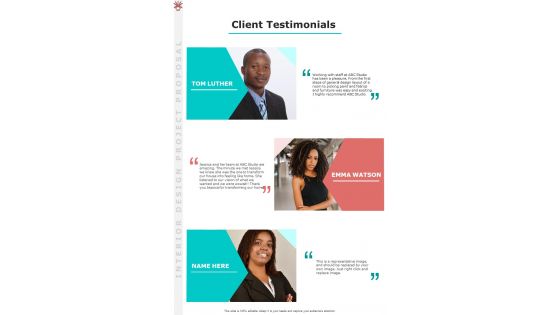 Client Testimonials Interior Design Project Proposal One Pager Sample Example Document