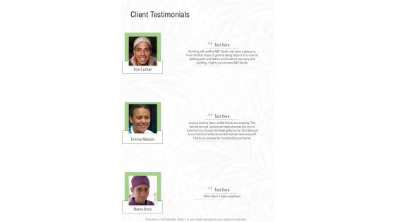 Client Testimonials Interior Design Proposal Template One Pager Sample Example Document