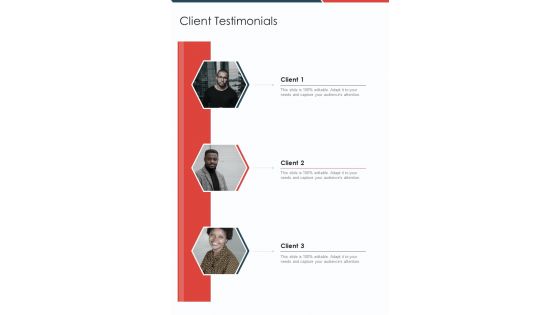 Client Testimonials Investment Advisory One Pager Sample Example Document