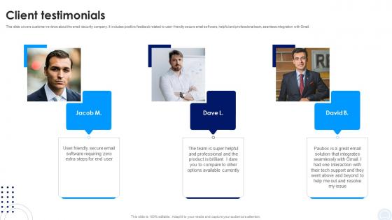 Client Testimonials Investor Capital Pitch Deck For Pauboxs Secure Email Platform
