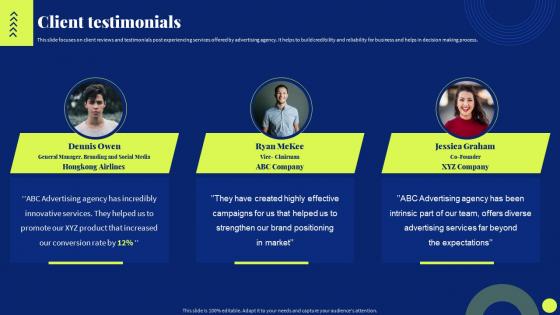 Client Testimonials Marketing Agency Company Profile Ppt Slides Background Images