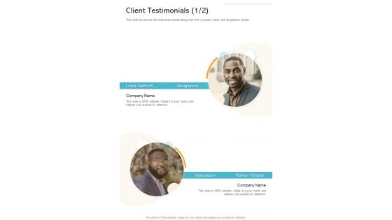 Client Testimonials Marketing Partnership Proposal One Pager Sample Example Document