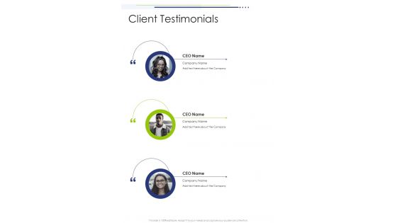 Client Testimonials Marketing Strategy Proposal One Pager Sample Example Document