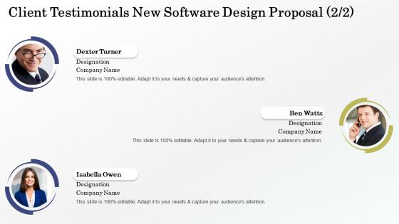 Client testimonials new software design proposal ppt slides sample