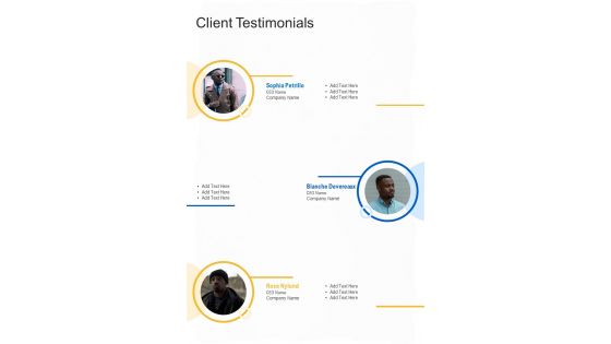 Client Testimonials Online And Offline Marketing Proposal One Pager Sample Example Document