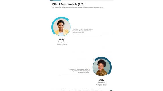 Client Testimonials Organizational Development Proposal One Pager Sample Example Document